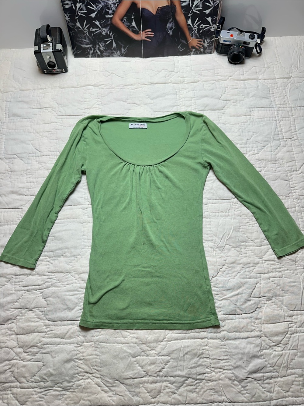 Y2K Michael Stars Pistachio Green Scoop Neck Top | Balletcore Slim Fit OS